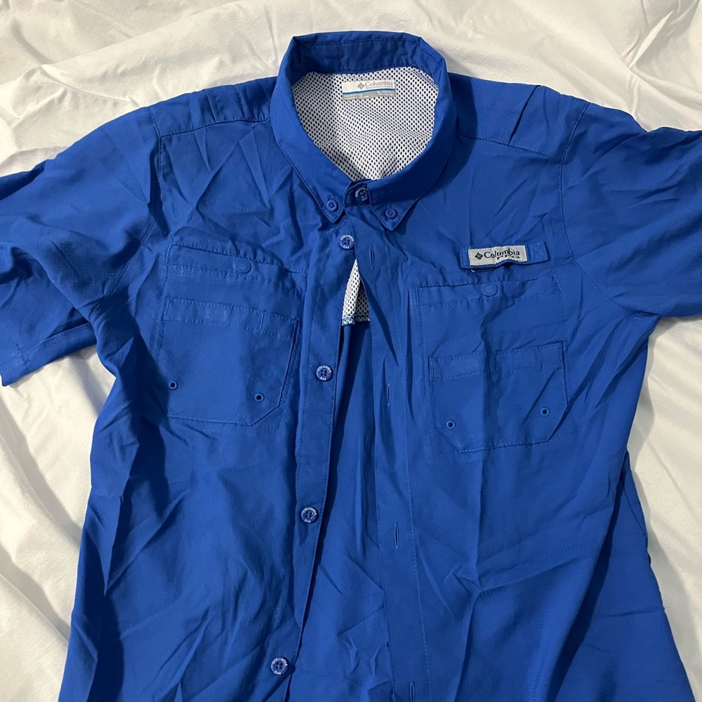 Royal Blue, Columbia PFG Button-Up Short Sleeve Shirt